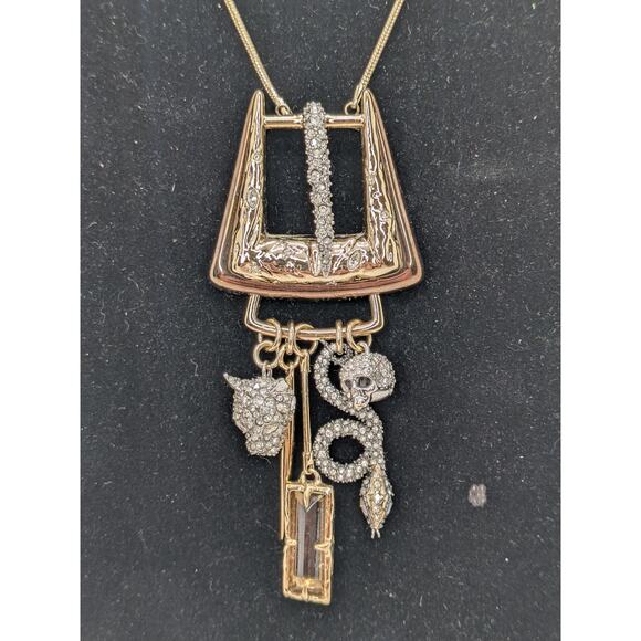 ALEXIS  BITTAR CONVERTIBLE  PIN TO NECKLACE BUCKLE WITH CHAIN Skull & Snake - Picture 1 of 8